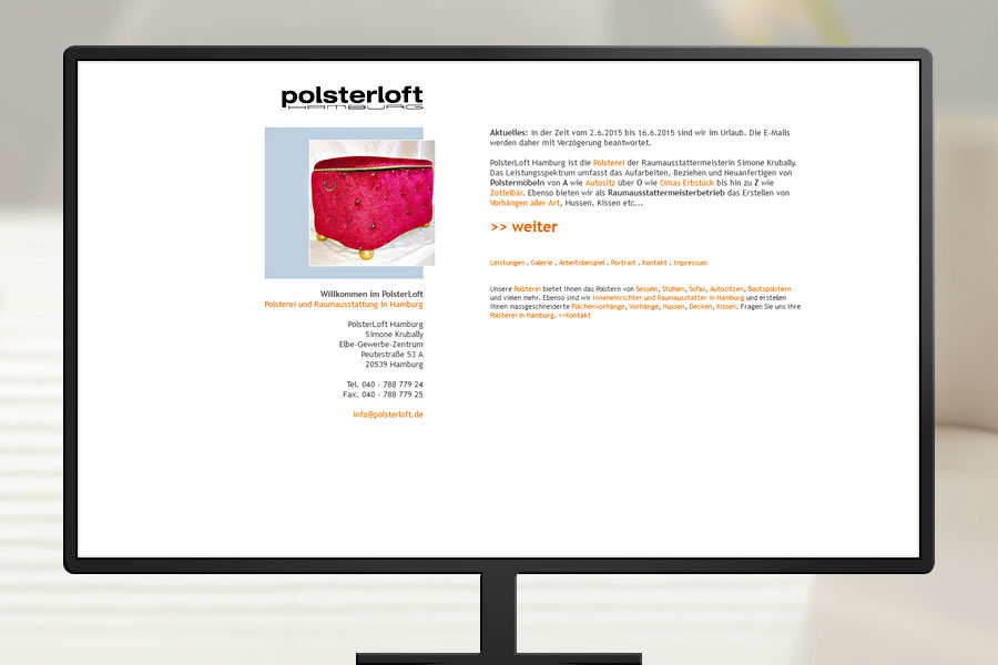 Erstellung der Website Polsterei PolsterLoft in Hamburg